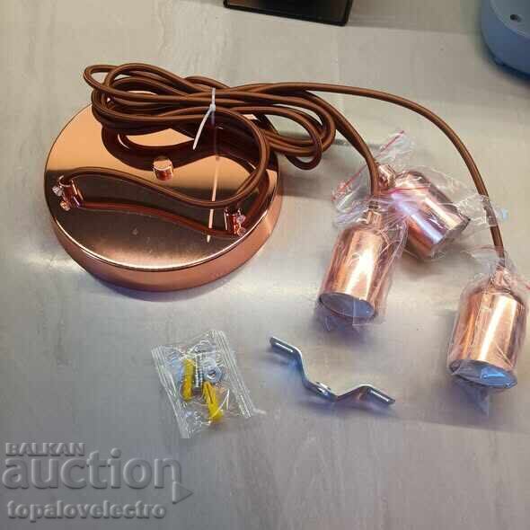 Hanging lamp with 3 adjustable E27 hanging sockets, Rose Gold - 5