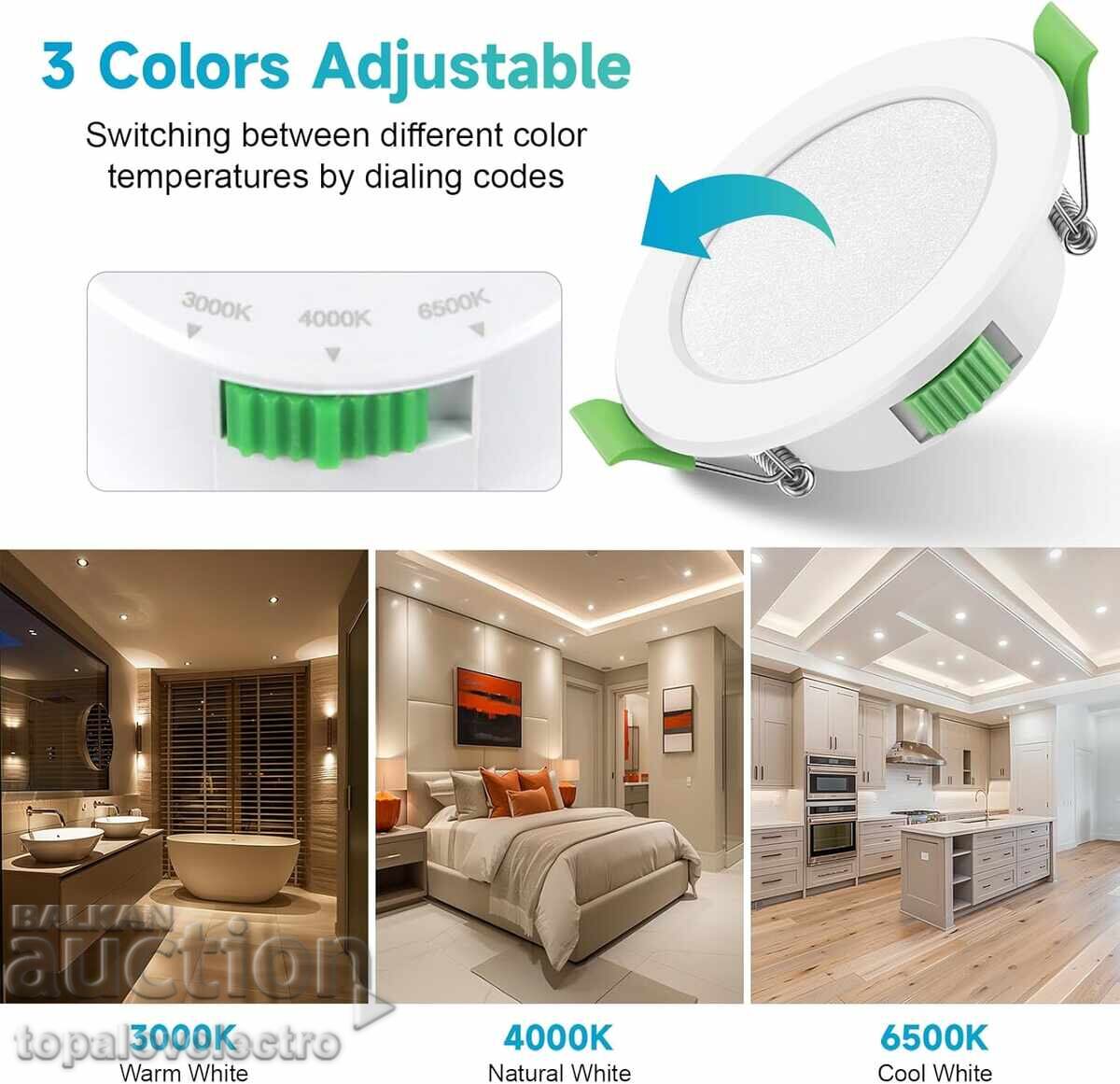 Auction  Set of 6 LED spotlights 7W, dimmable, IP44, 3 light colors