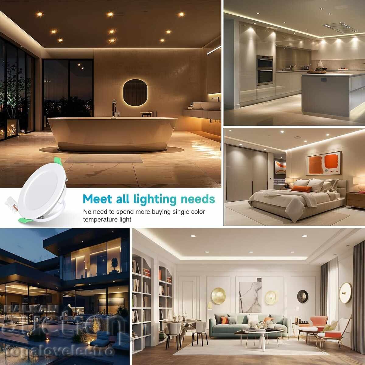 Delivery of Set of 6 LED spotlights 7W, dimmable, IP44, 3 light colors