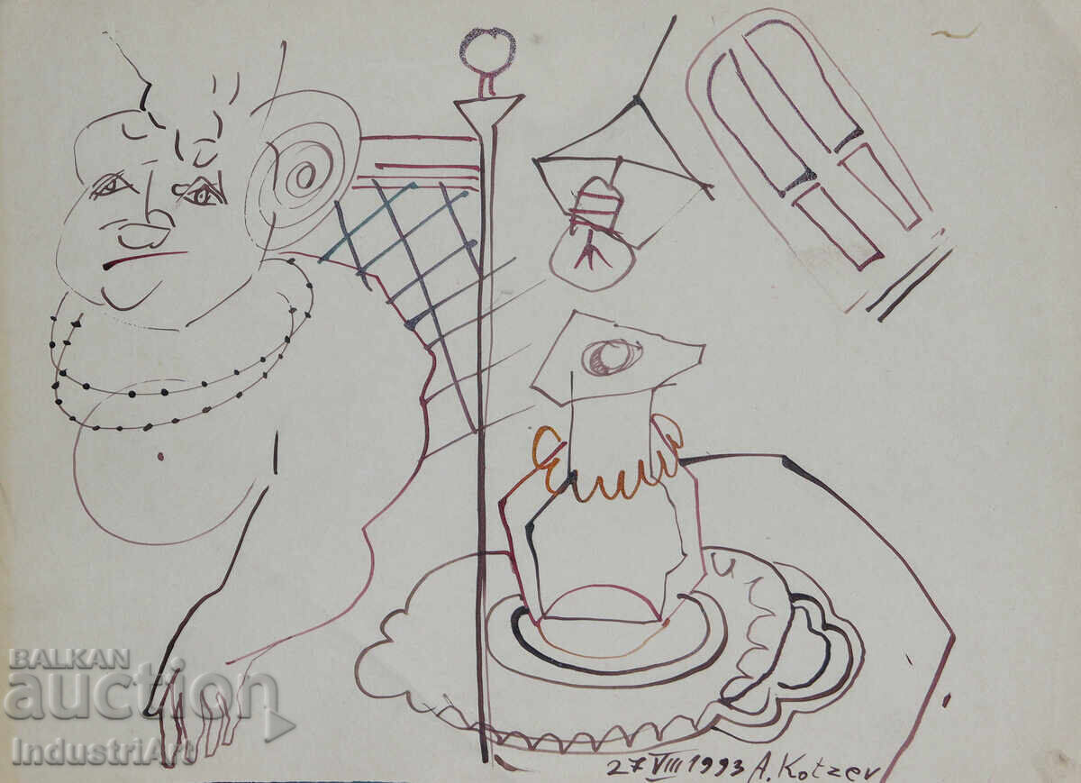 1993 g. Σύγχρονη τέχνη μελάνι αφηρημένη σύνθεση