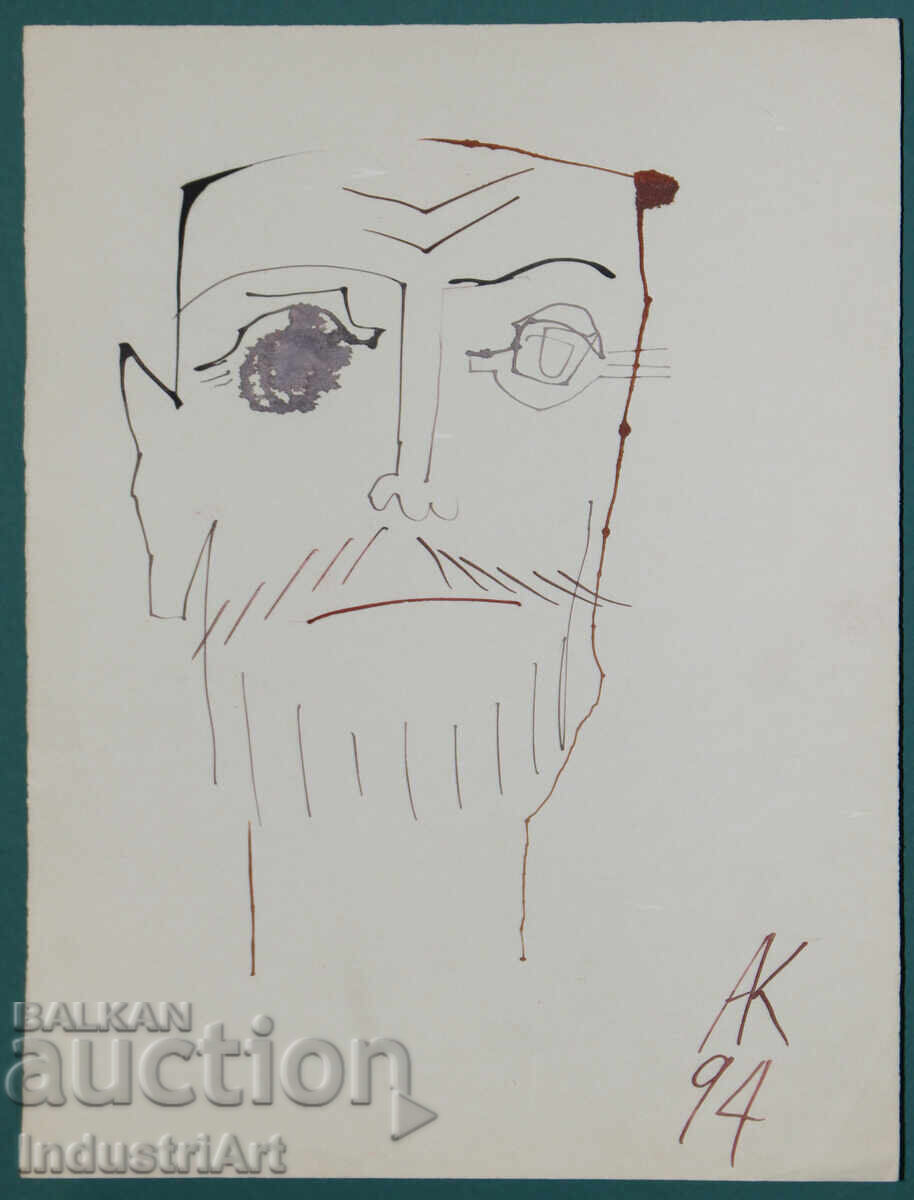 1994 Modern Art Ink Abstract Male Portrait with price 100.00 BGN | € 51.13