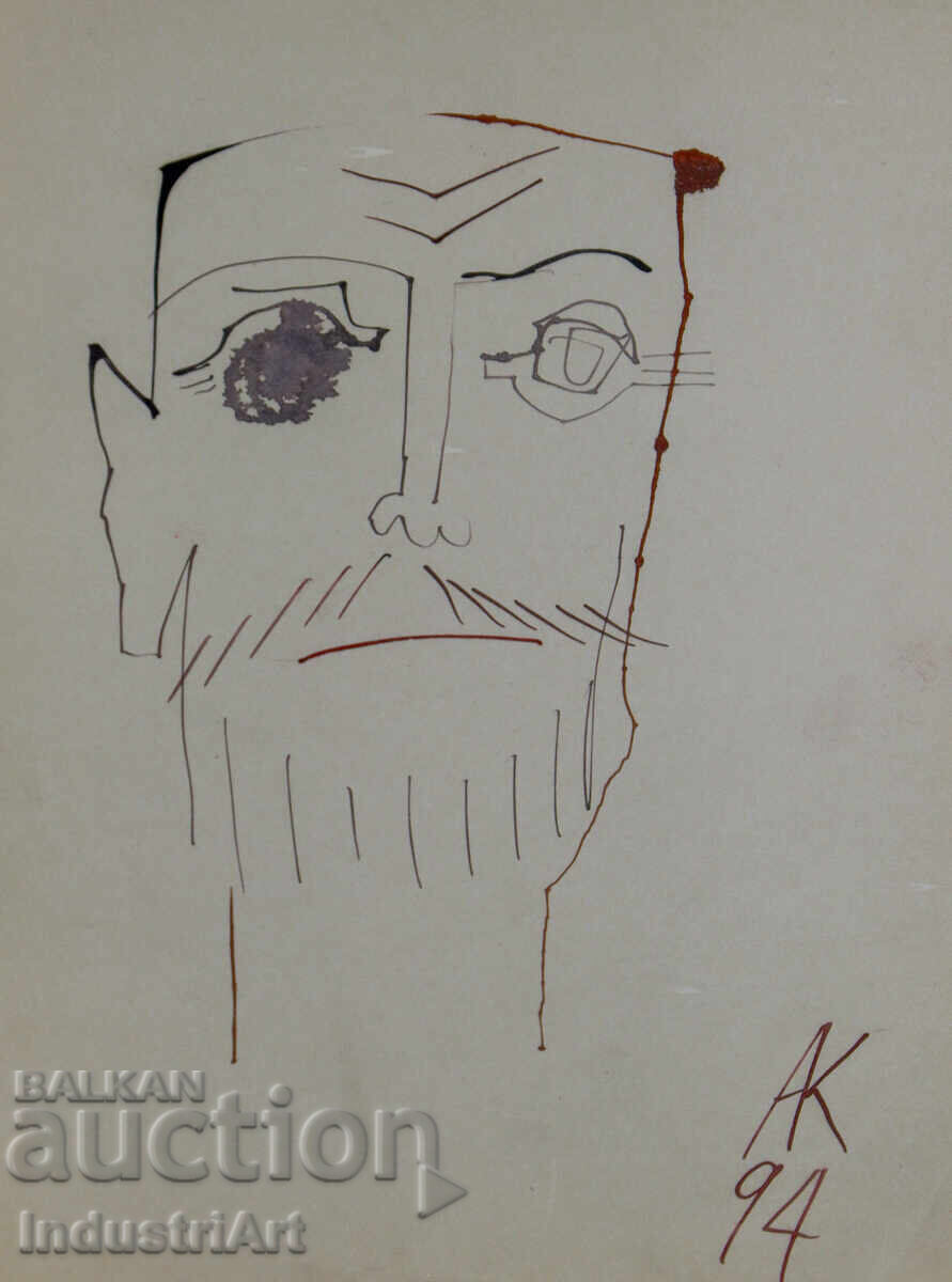 Auction  1994 Modern Art Ink Abstract Male Portrait