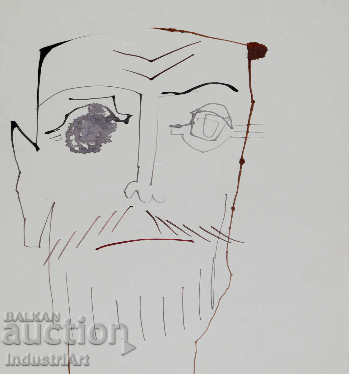 Delivery of 1994 Modern Art Ink Abstract Male Portrait