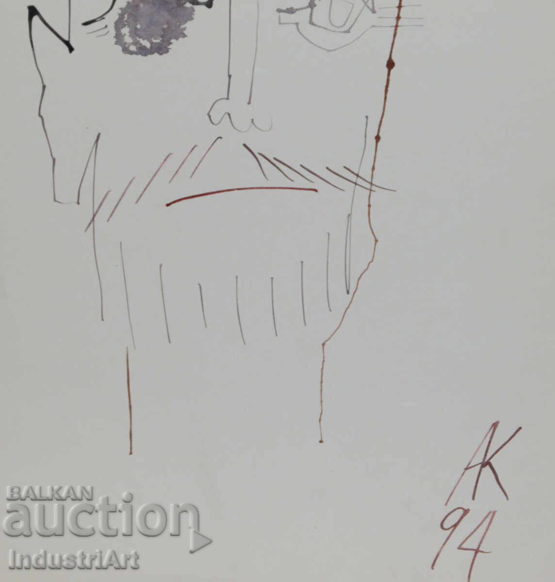 1994 Modern Art Ink Abstract Male Portrait - 5