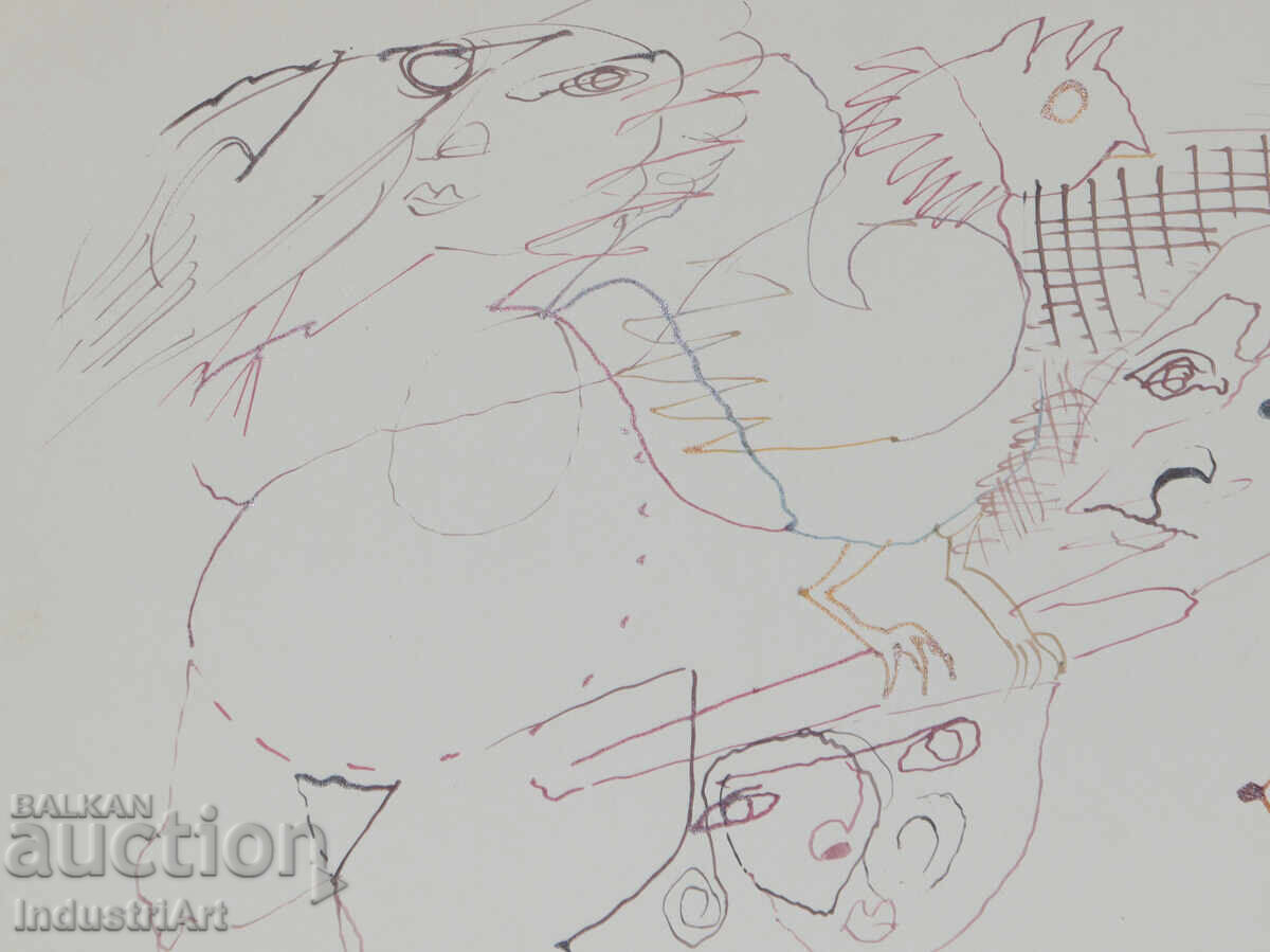 Delivery of 1993 Abstract Art Ink Figurative Composition