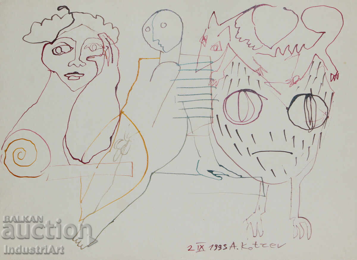 Auction  1993 Abstract Art Ink Figurative Composition