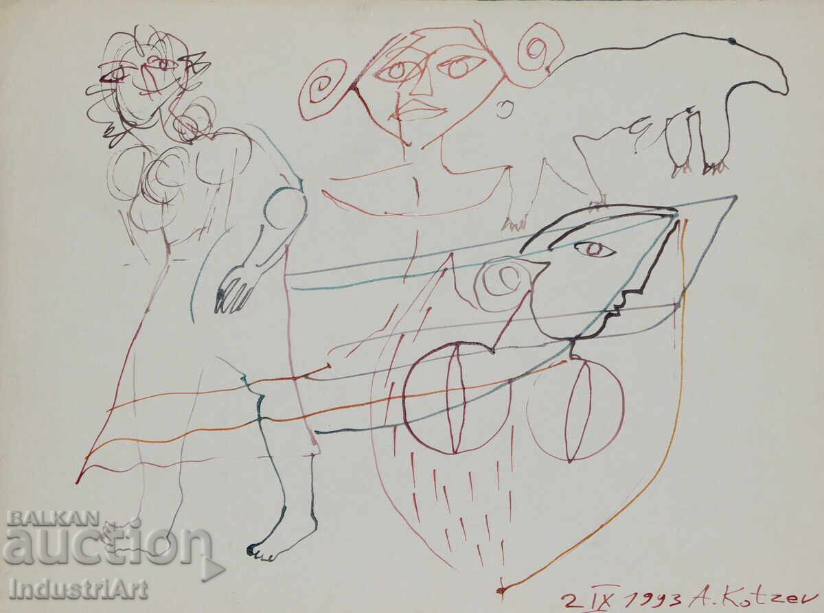 Δημοπρασία 1993 g. Αφηρημένη τέχνη μελάνι φιγούρες γυμνό σώμα