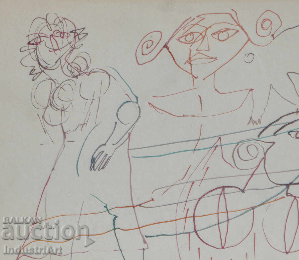 Παράδοση 1993 g. Αφηρημένη τέχνη μελάνι φιγούρες γυμνό σώμα