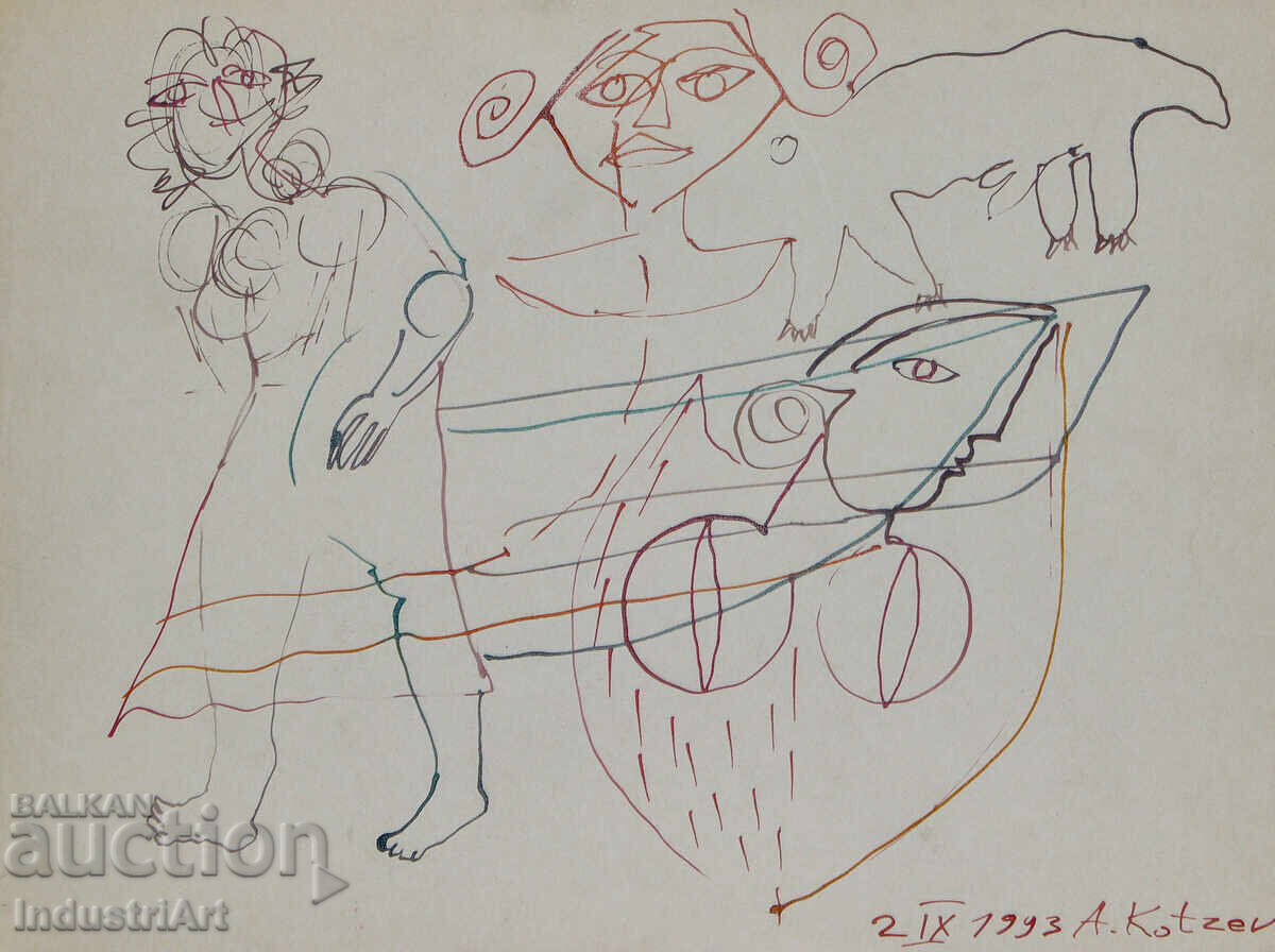 1993 g. Αφηρημένη τέχνη μελάνι φιγούρες γυμνό σώμα