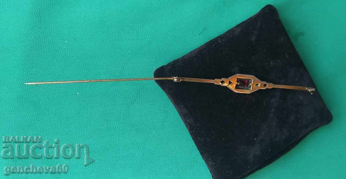 Broșă antică din argint cu marcasite și piatră roșie - 6