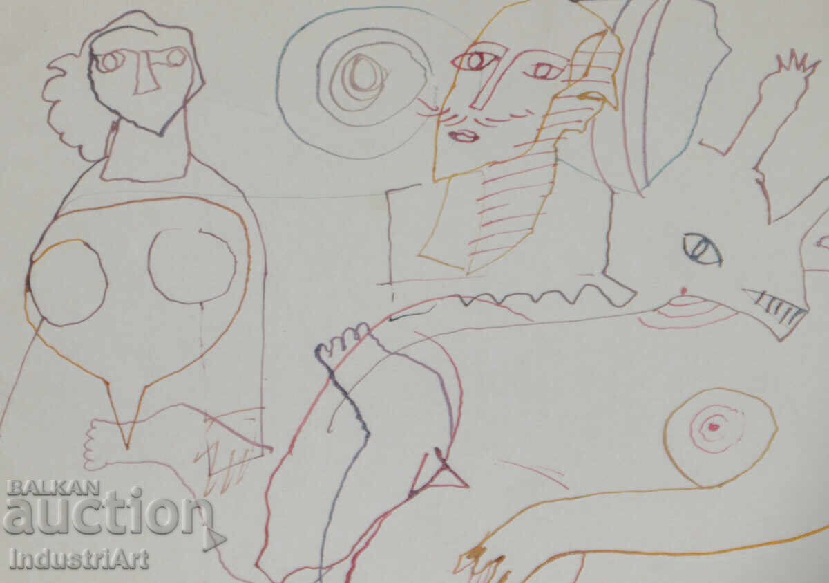 Livrarea 1993g. Artă abstractă compoziție cu tuș