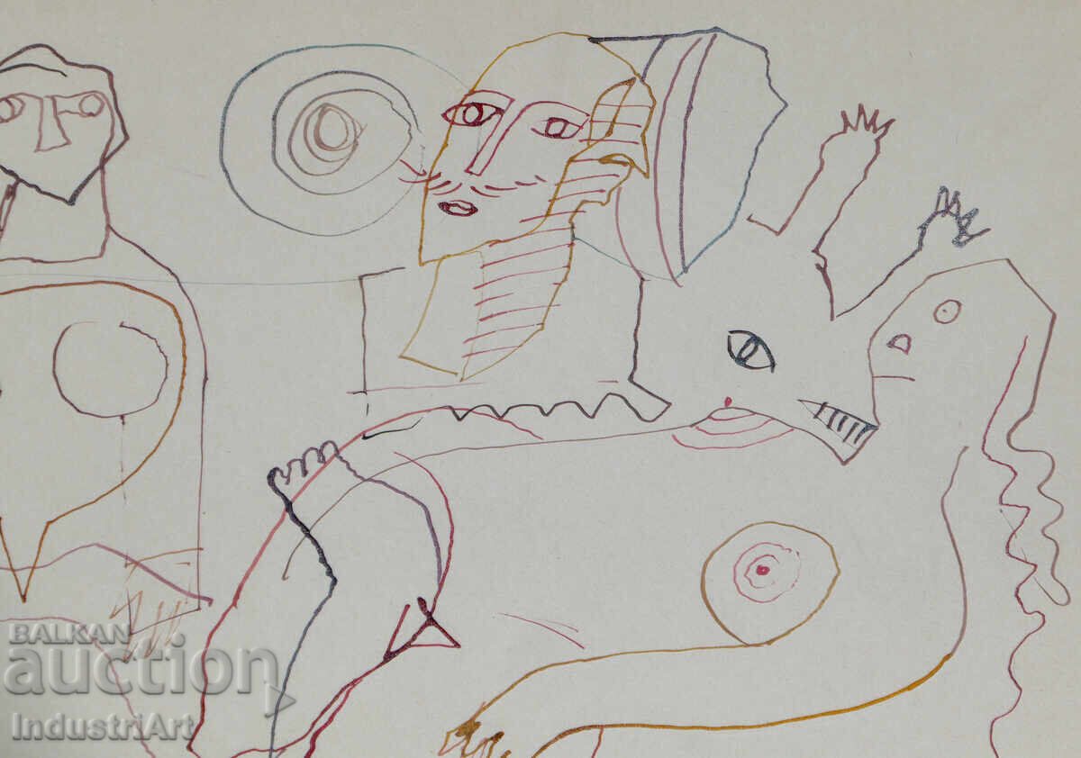 1993g. Artă abstractă compoziție cu tuș - 5