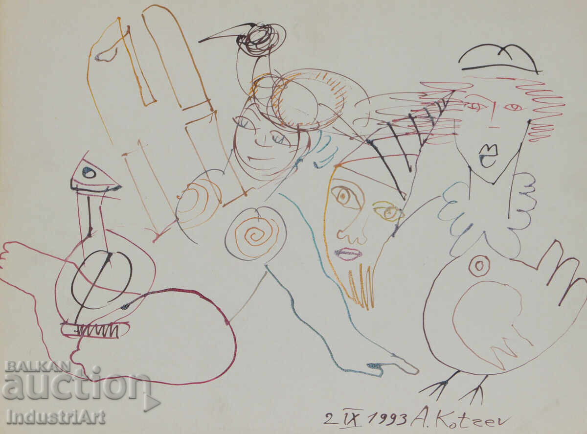 Auction  1993 Abstract Art Ink Figures