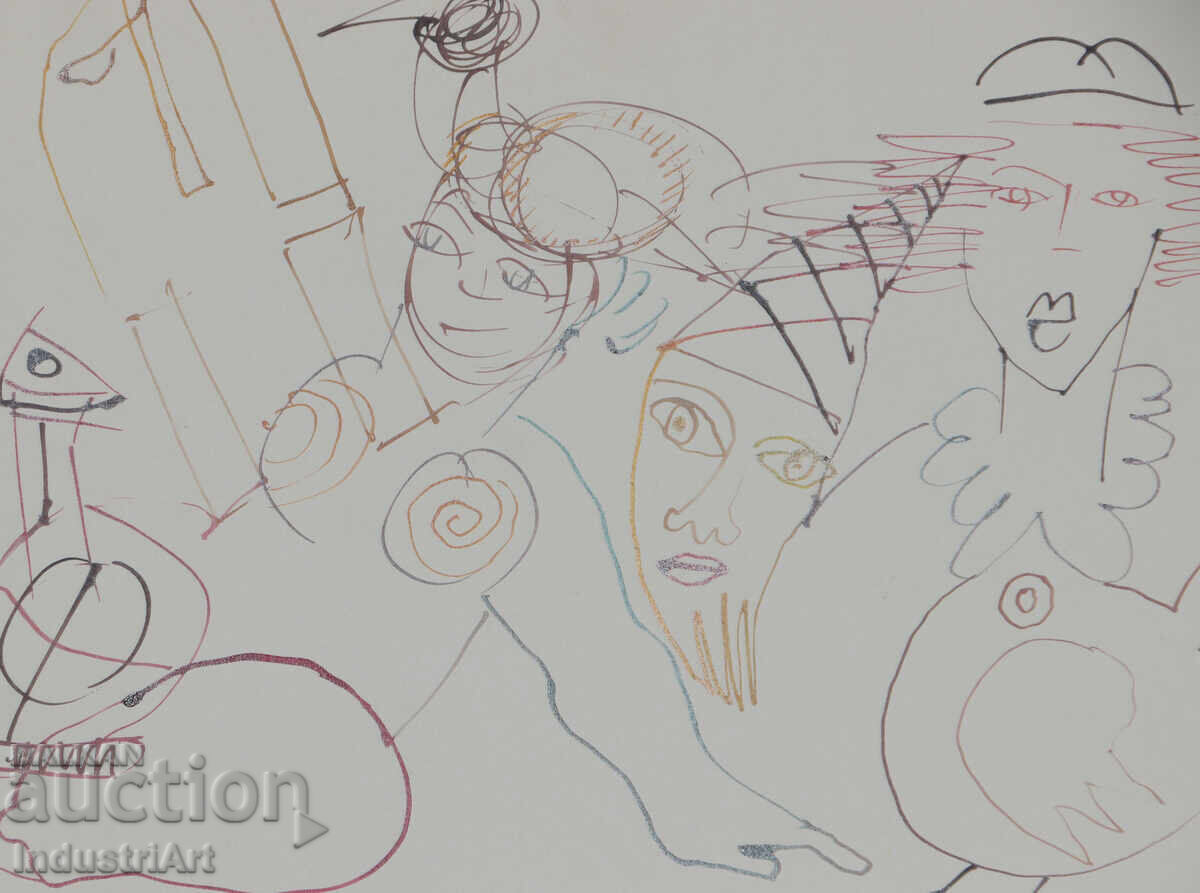 1993 Abstract Art Ink Figures - 5