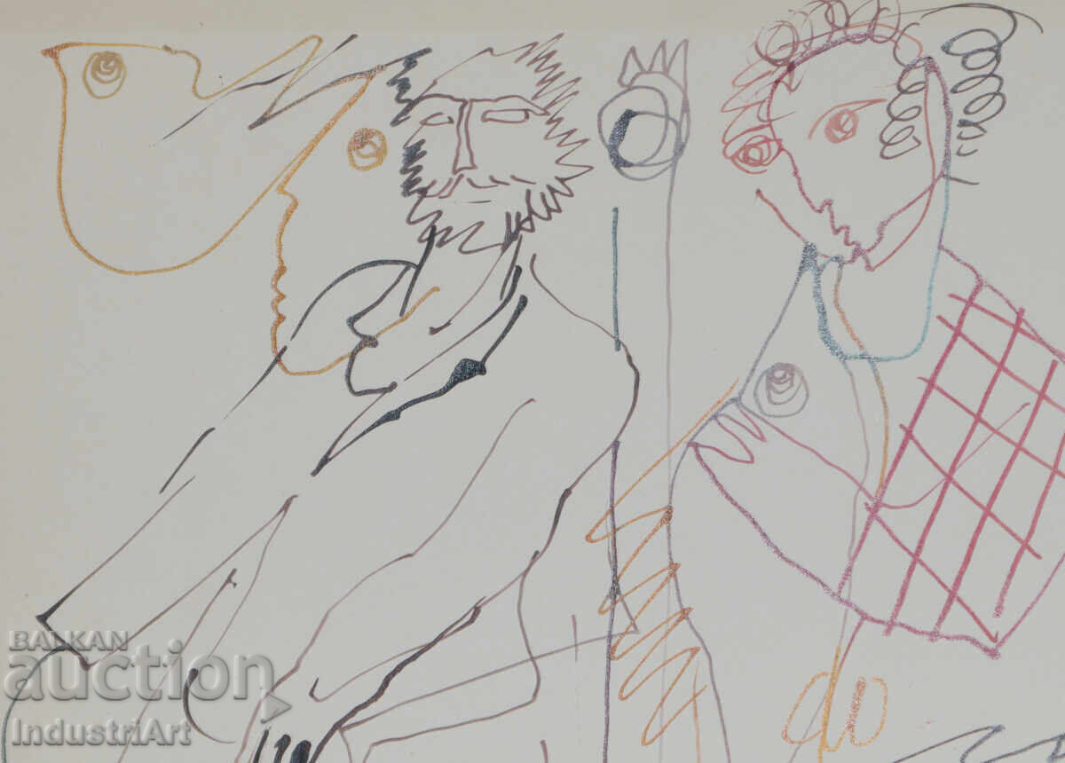 Παράδοση 1993g. Αφηρημένη τέχνη σχέδιο με μελάνι φιγούρες