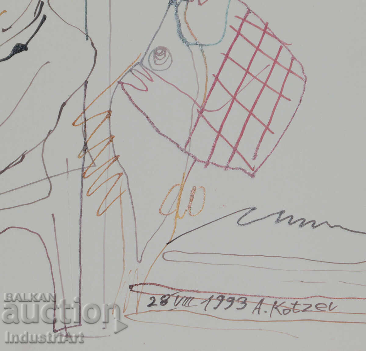 1993g. Αφηρημένη τέχνη σχέδιο με μελάνι φιγούρες - 6