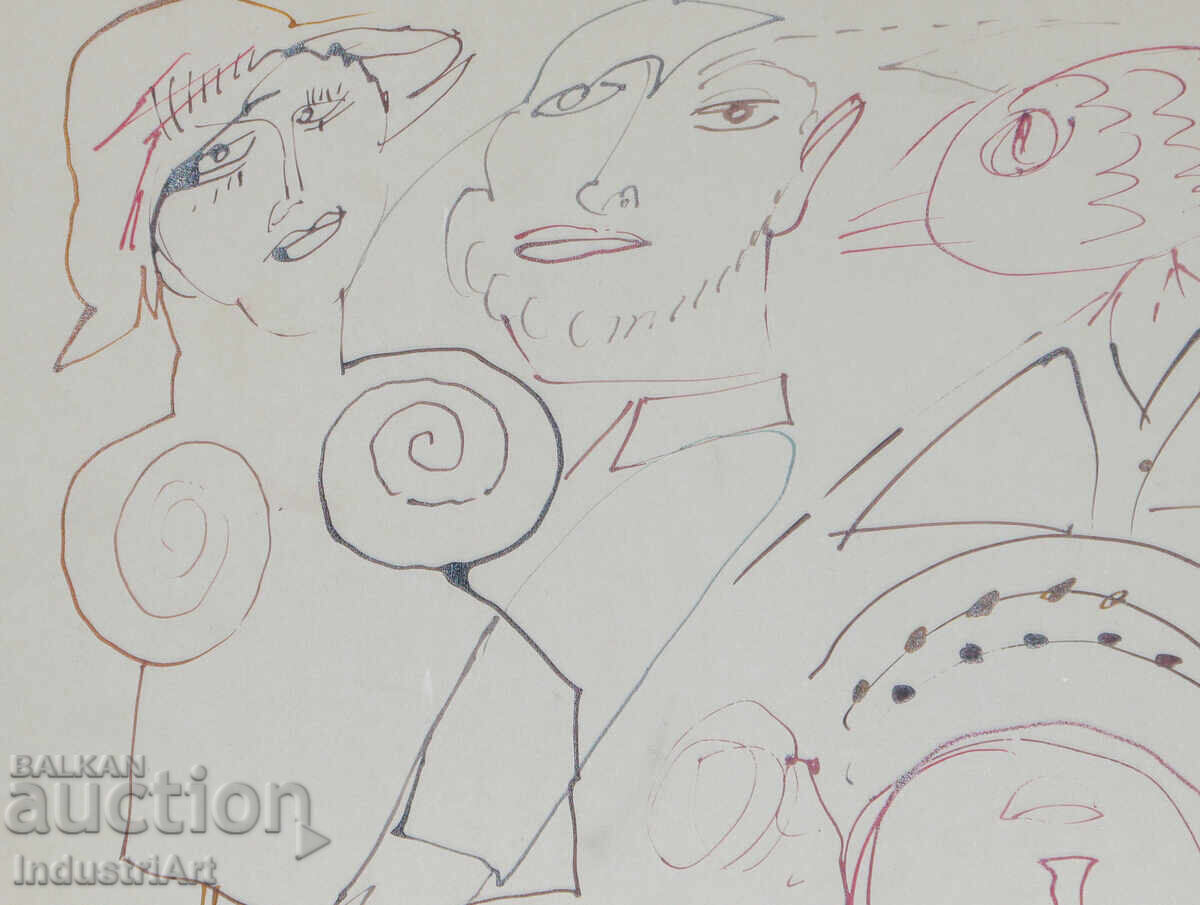 Delivery of 1993 Abstract Art Ink Drawing Figures