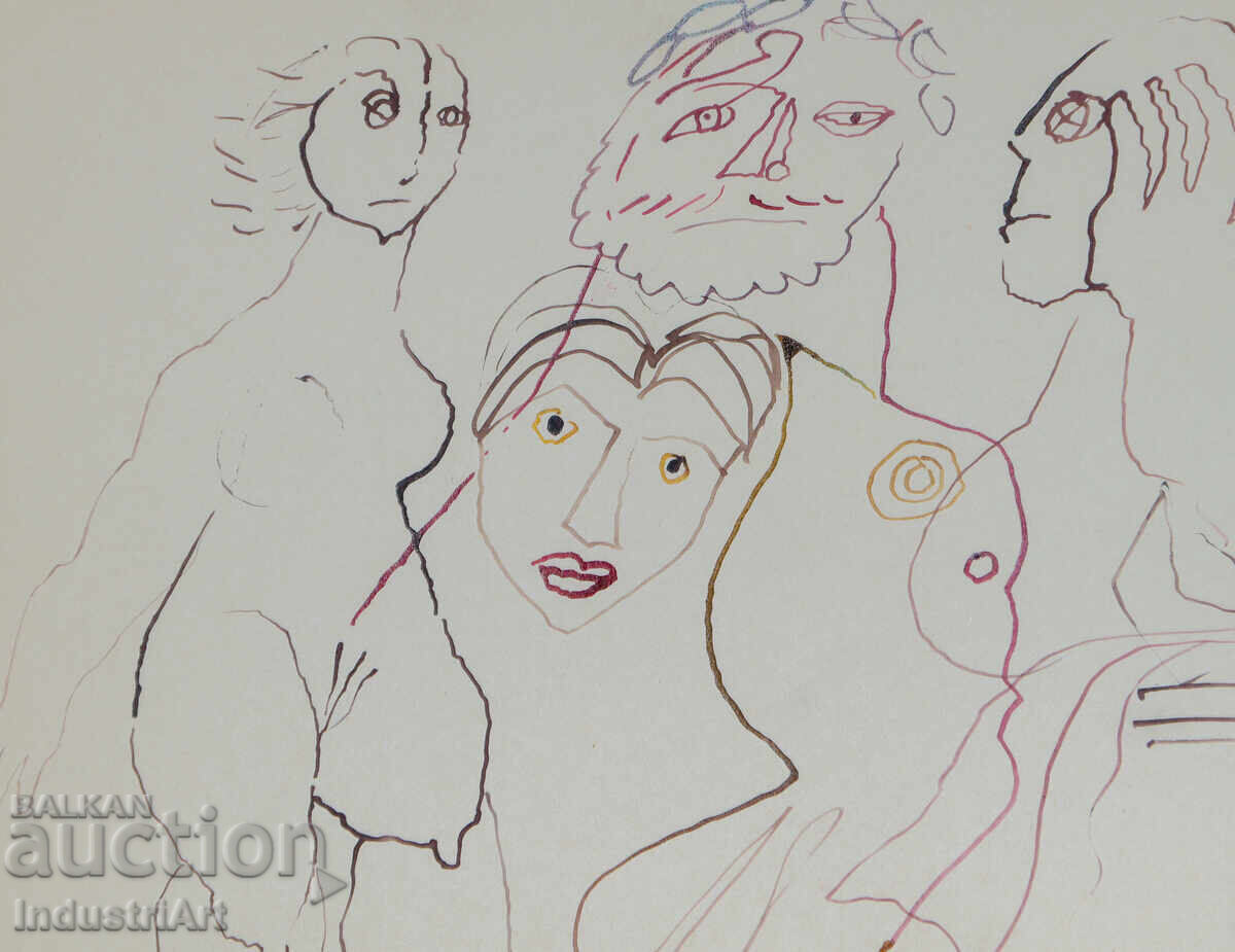 Delivery of 1993 Abstract Art Ink Drawing Nude Body