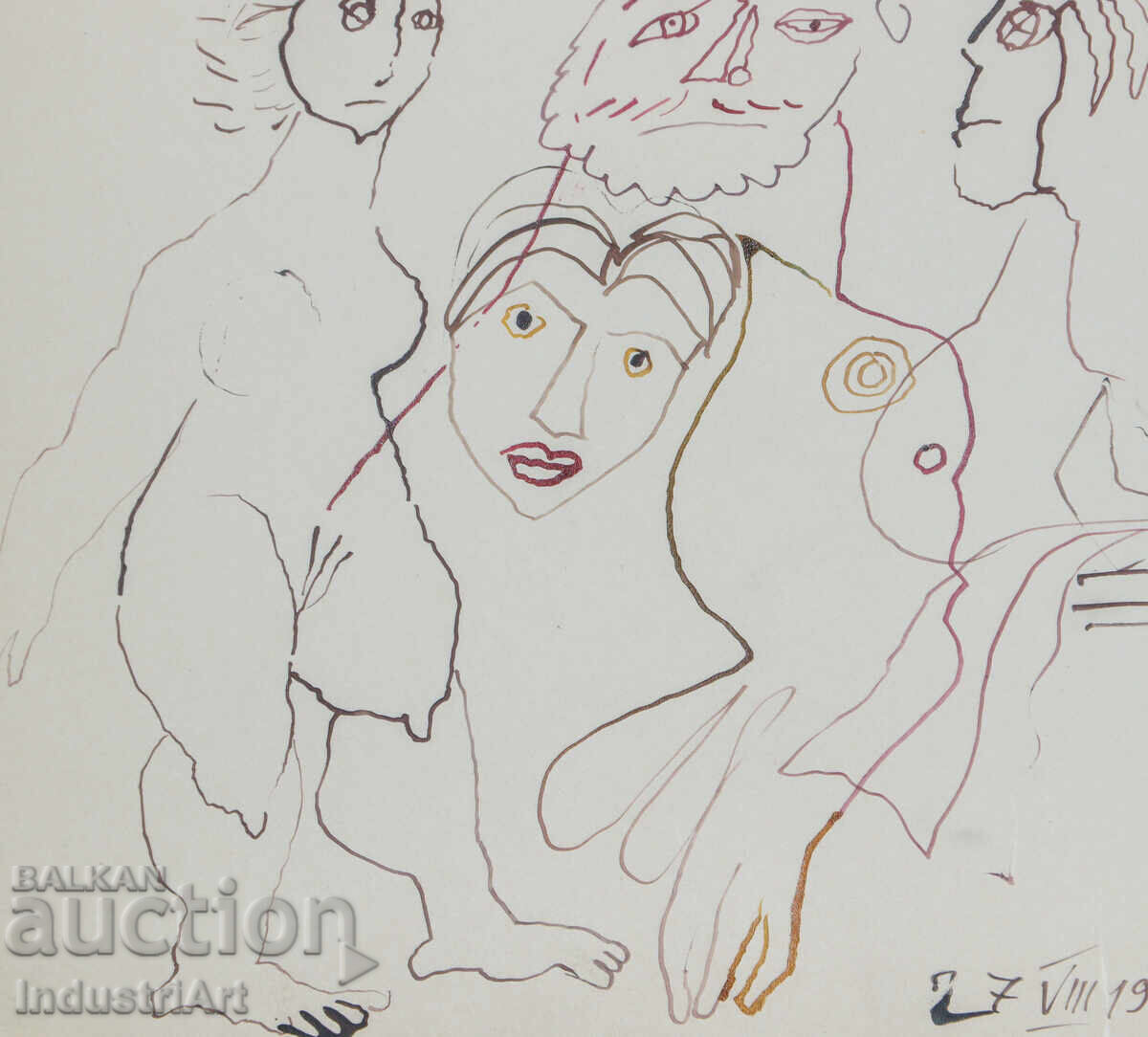 1993 Abstract Art Ink Drawing Nude Body - 5