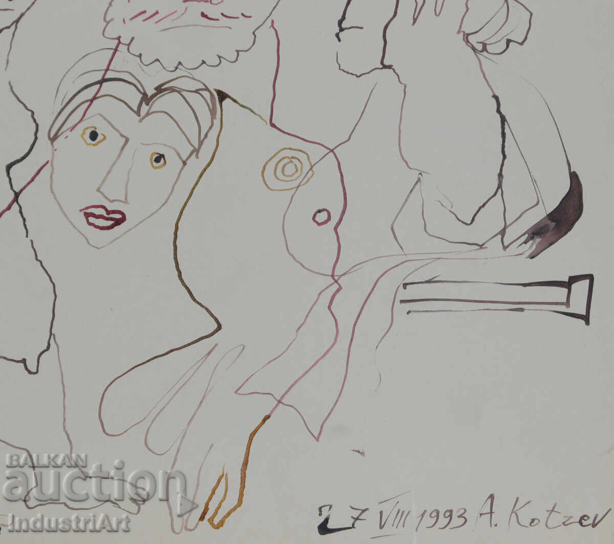 1993 Abstract Art Ink Drawing Nude Body - 6