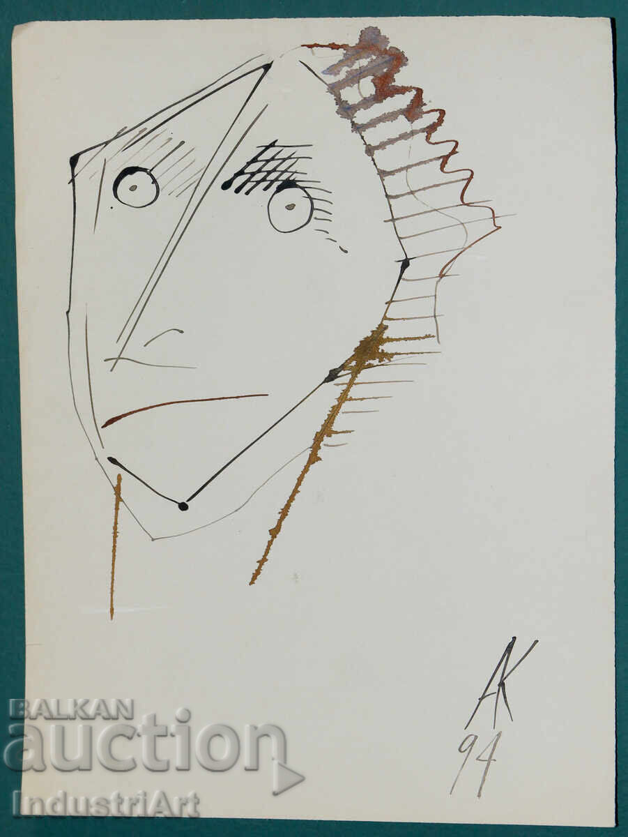 1994g. Artă modernă tuș portret abstract masculin cu preț 100.00 BGN | € 51.13