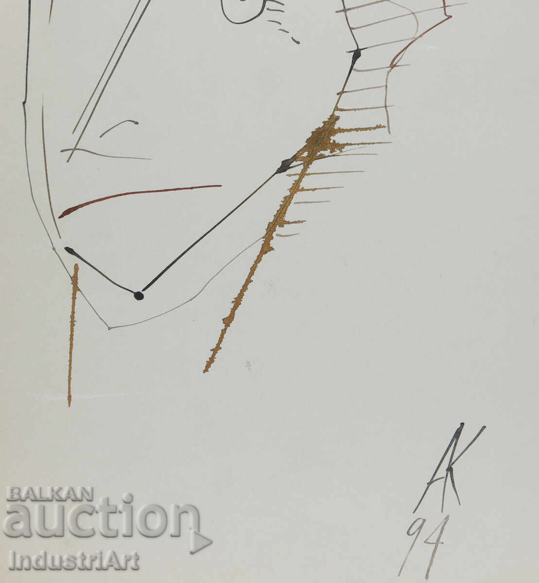 1994g. Artă modernă tuș portret abstract masculin - 5