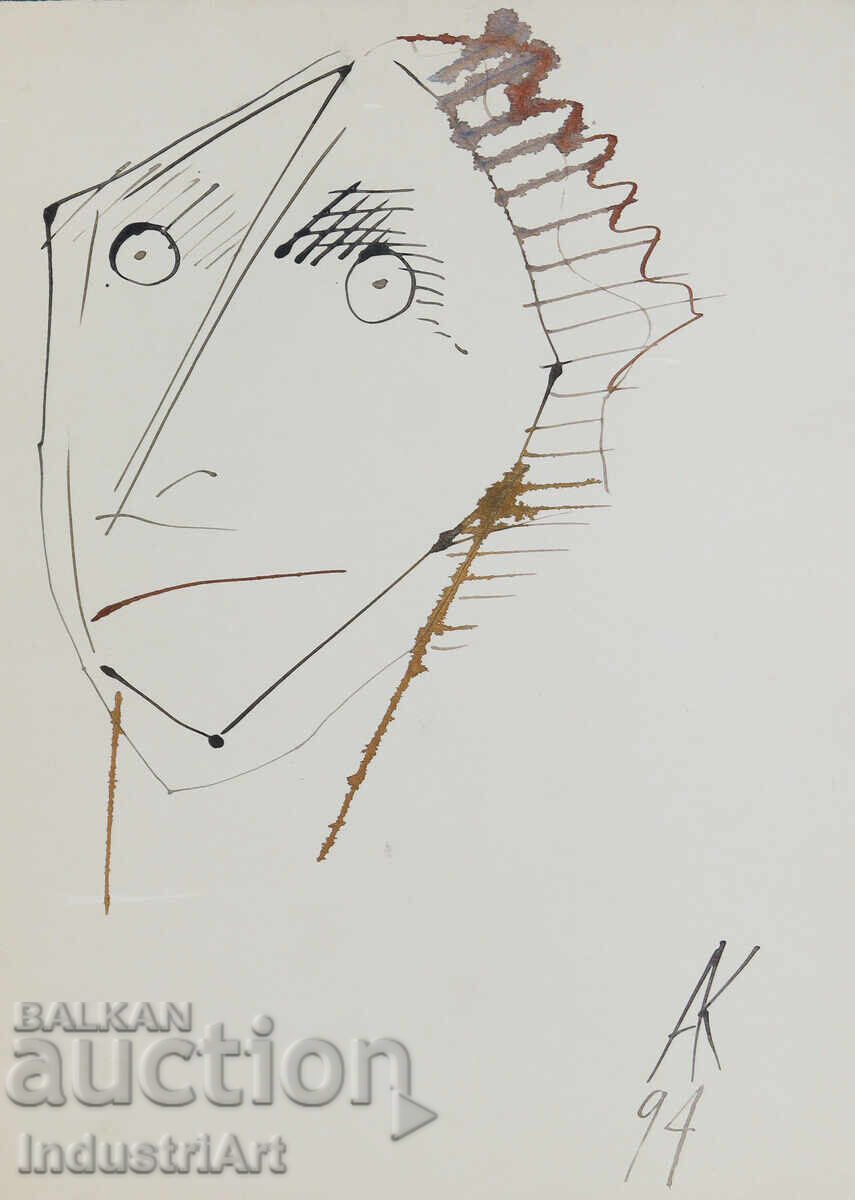 1994g. Artă modernă tuș portret abstract masculin