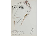 1994г. Модерно изкуство туш абстрактен мъжки портрет