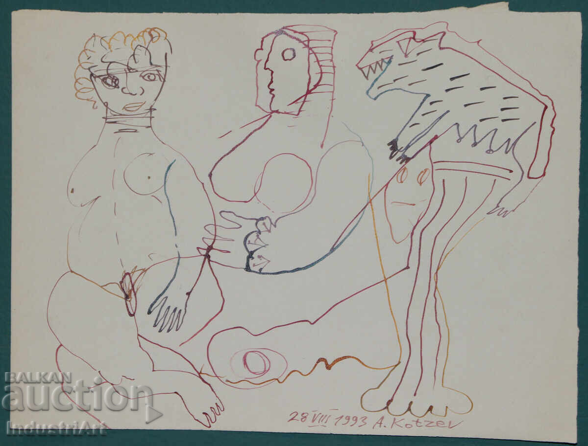 1993. Desen de artă abstractă cu tuș, figuri cu preț 100.00 BGN | € 51.13