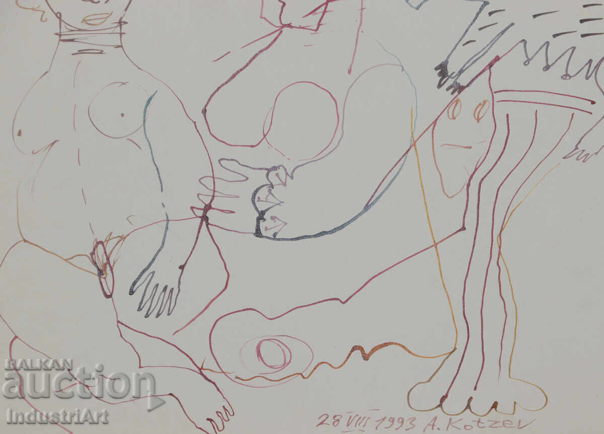 1993. Desen de artă abstractă cu tuș, figuri - 6