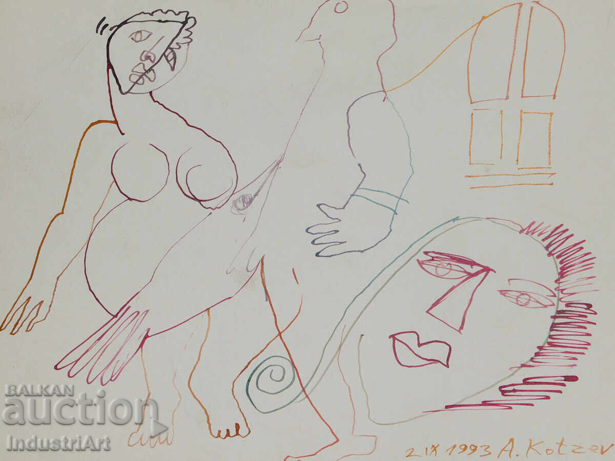 1993. Desen de artă abstractă cu tuș, figuri cu preț 100.00 BGN | € 51.13