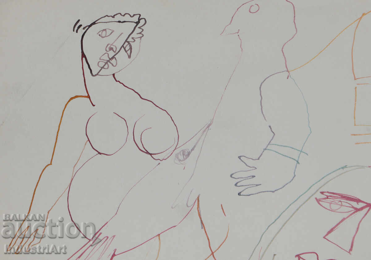 Livrarea 1993. Desen de artă abstractă cu tuș, figuri