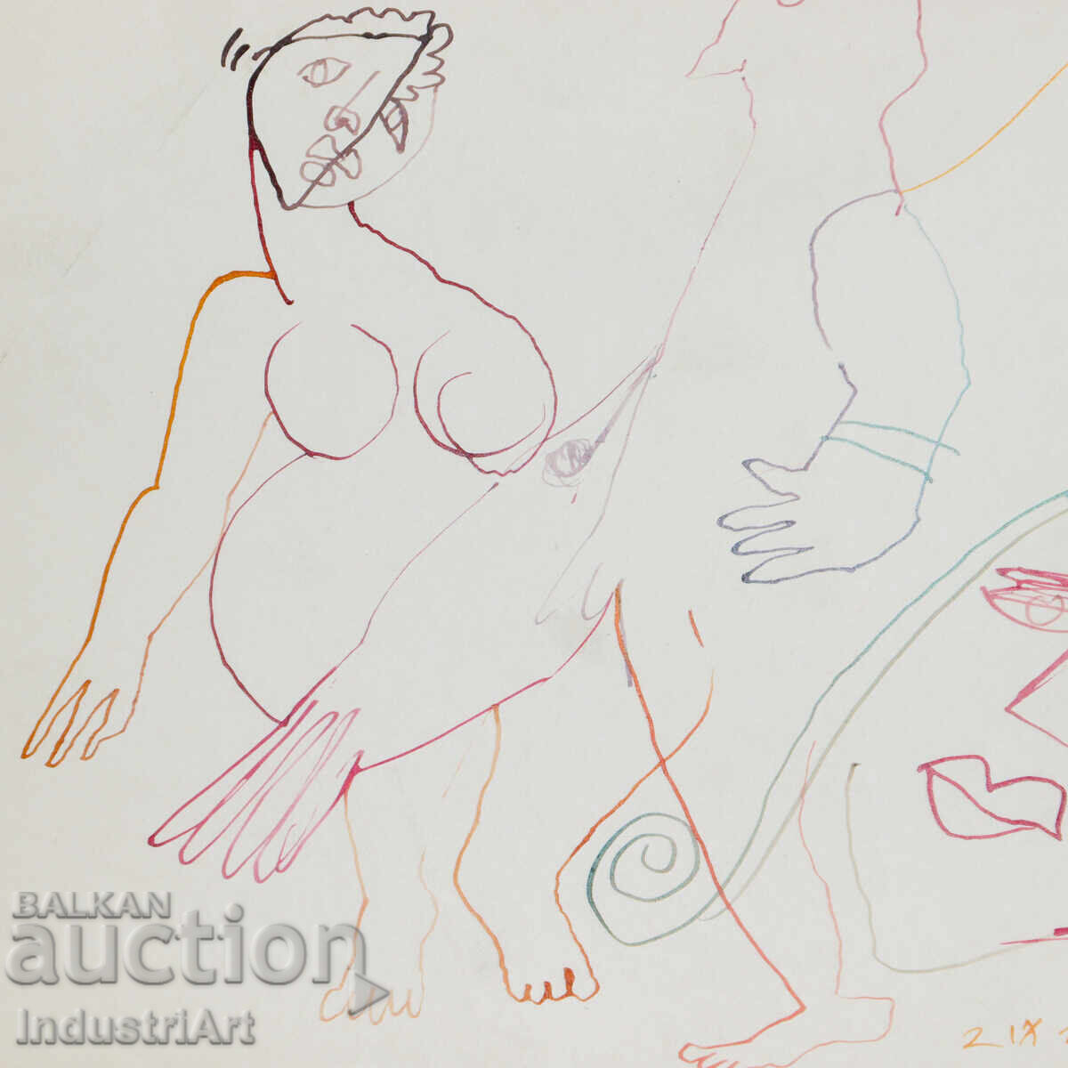 1993. Desen de artă abstractă cu tuș, figuri - 5