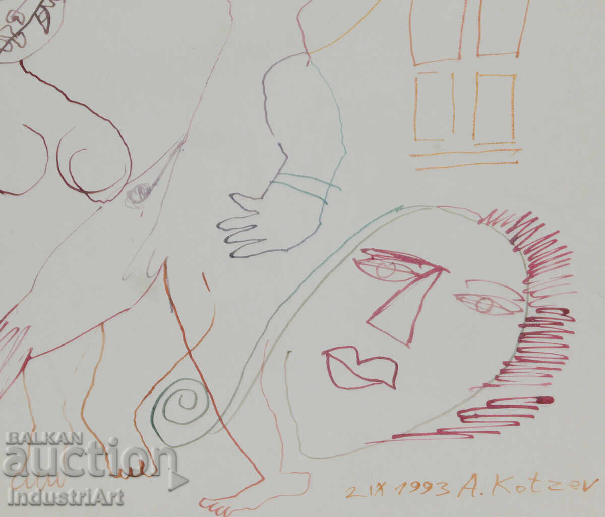 1993. Desen de artă abstractă cu tuș, figuri - 6