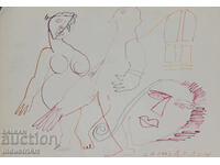 1993. Desen de artă abstractă cu tuș, figuri