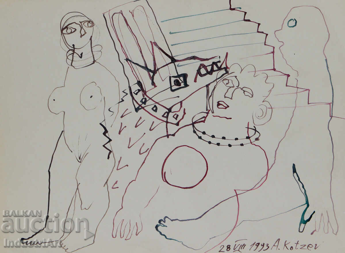 Auction 1993 Abstract Art Ink Drawing Nude Body Auction 1993 Abstract Art Ink Drawing Nude Body