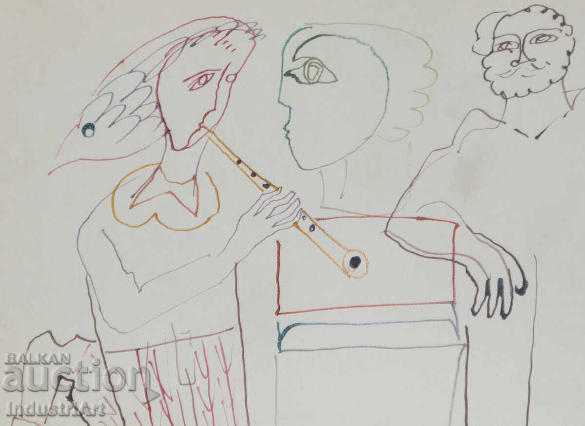 Delivery of 1993 Abstract Art Ink Drawing Musicians