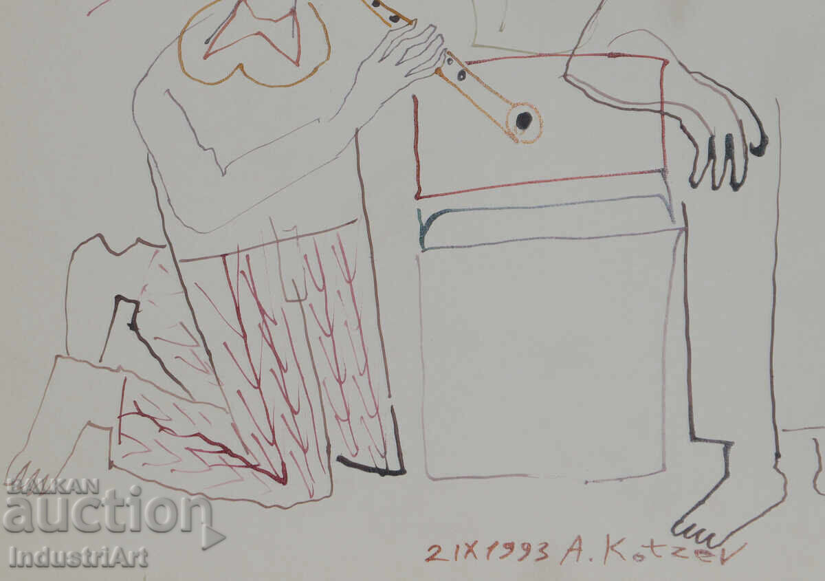 1993 Abstract Art Ink Drawing Musicians - 5