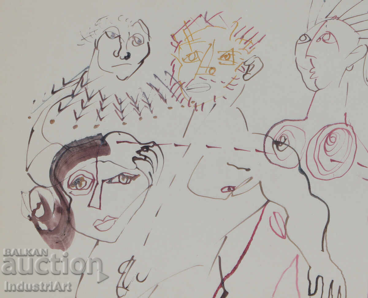 Аукцион 1993г. Абстрактно изкуство рисунка туш голи тела