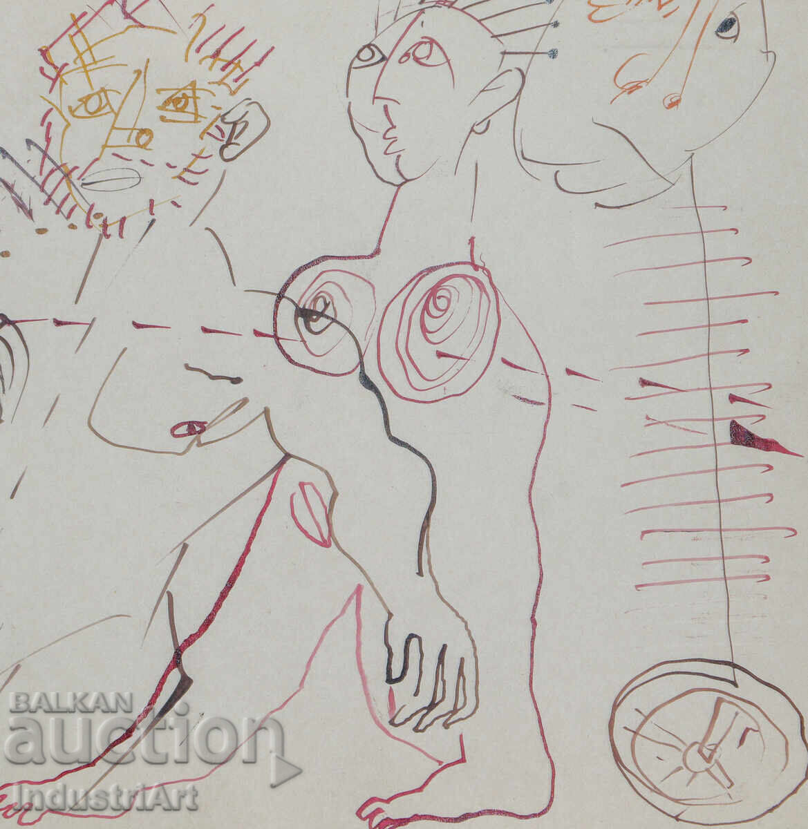 1993г. Абстрактно изкуство рисунка туш голи тела - 5