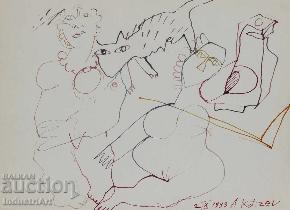 1993 Abstract Art Ink Drawing Composition with price 100.00 BGN | € 51.13