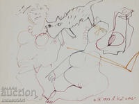 1993. Desen de artă abstractă compoziție cu tuș