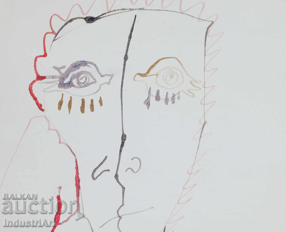 Auction  1994 Modern Art Ink Abstract Portrait