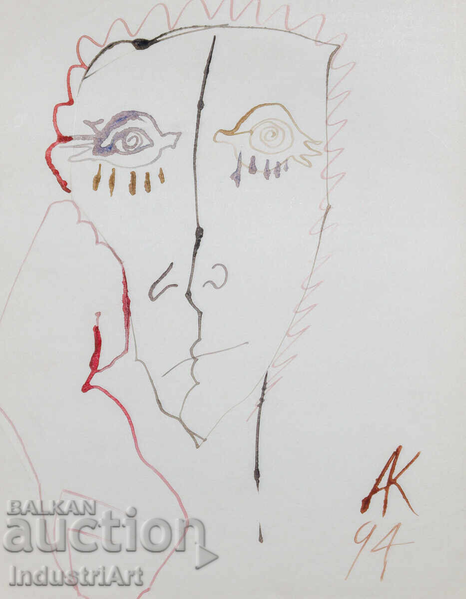 1994 Modern Art Ink Abstract Portrait