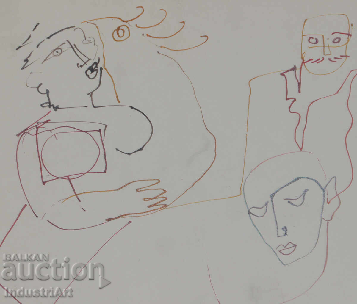 1993 Abstract Art Ink Drawing Faces - 5