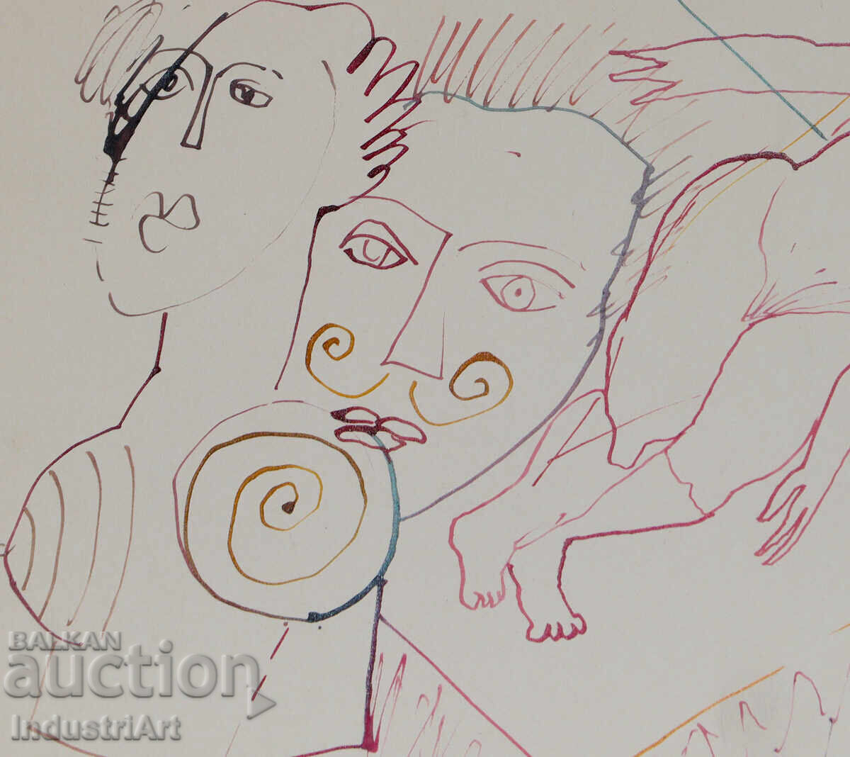 Livrarea 1993g. Desen de artă abstractă cu tuș, corpuri goale