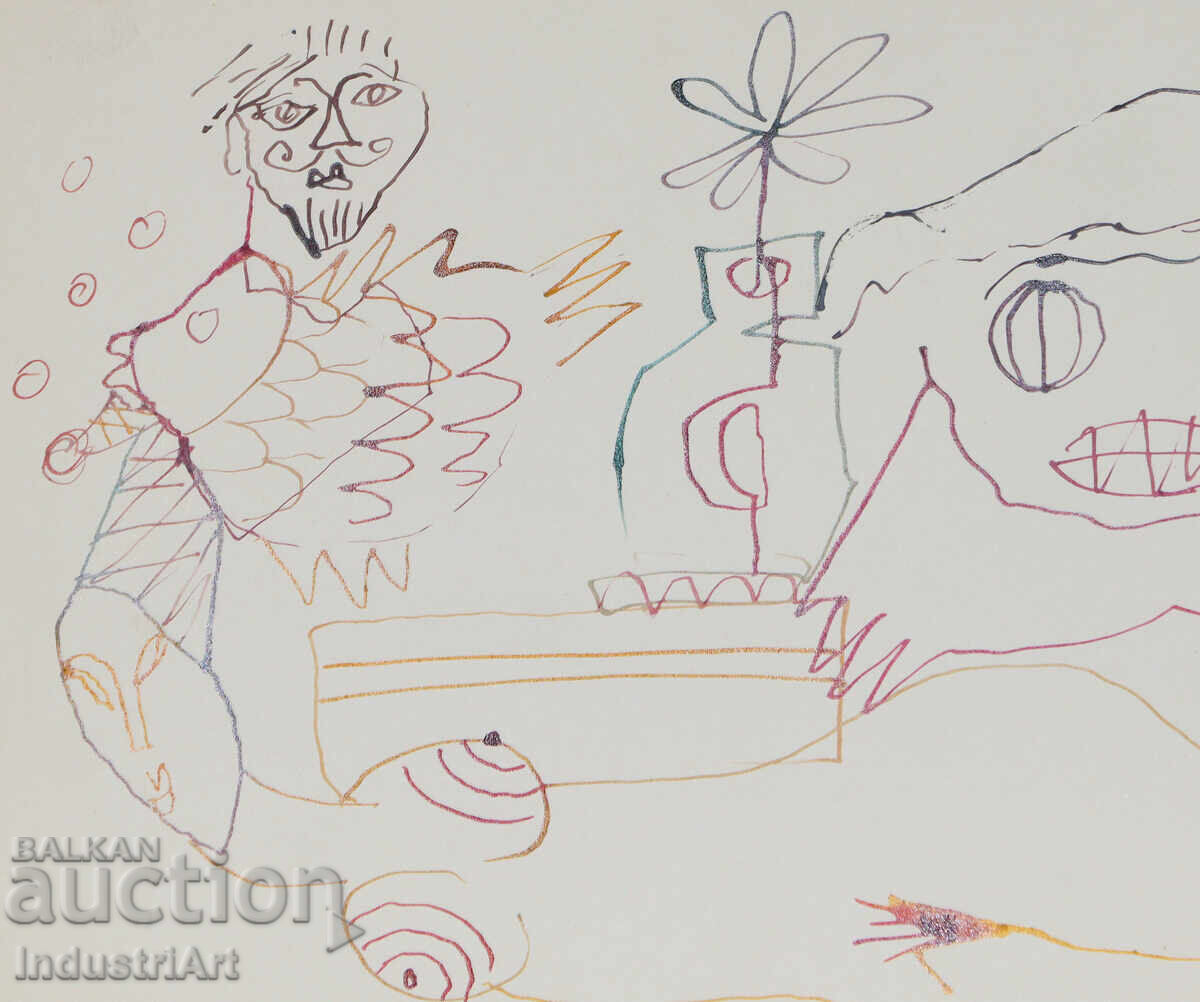 Delivery of 1993 Abstract Art Ink Drawing Composition