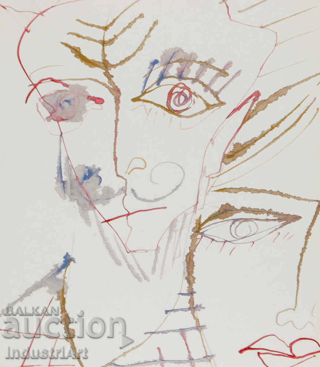 1994 Modern Art Ink Abstract Portrait - 5