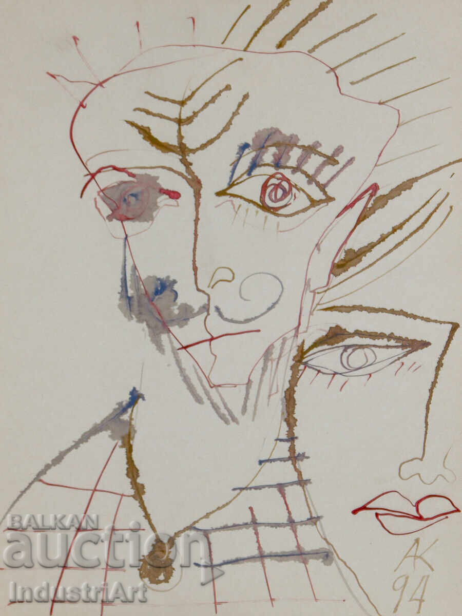 1994 Modern Art Ink Abstract Portrait