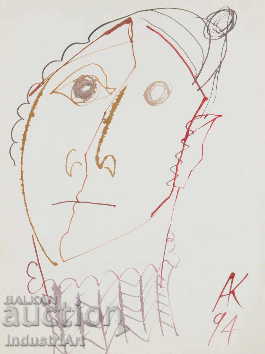 Auction  1994 Modern Art Ink Abstract Portrait